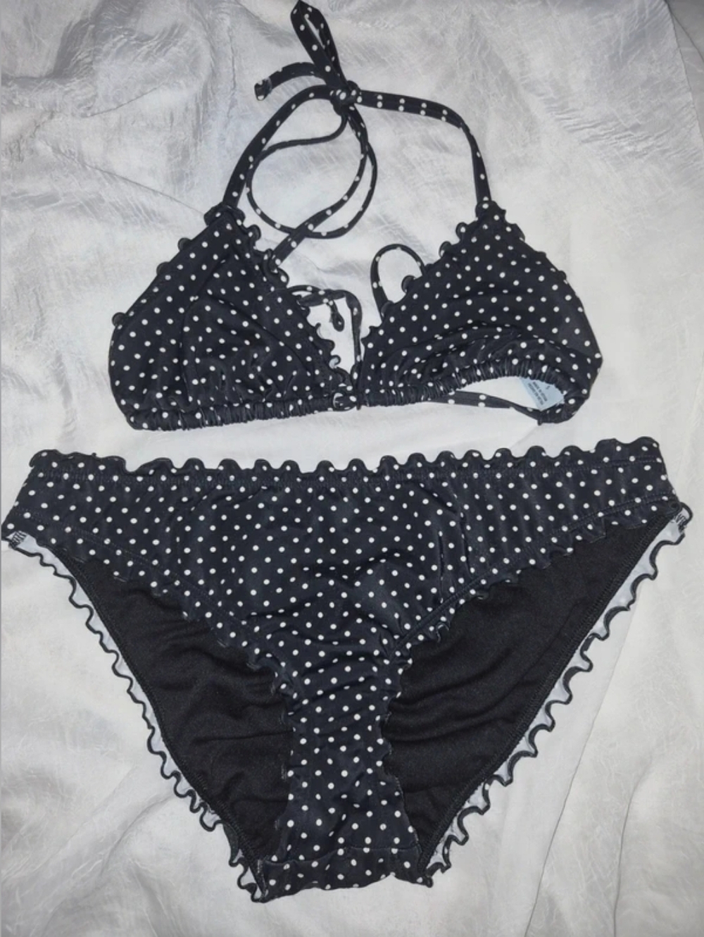 Shade & Shore Black and White Polka Dot Ruffle Bikini Set